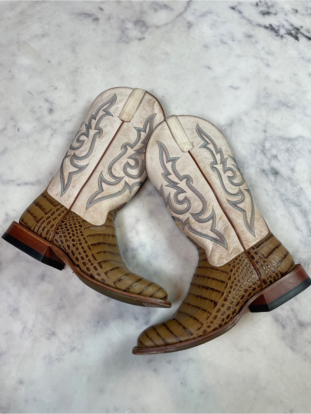 Macie Bean Slick Rikki Toasted Caiman Croc Print Western Boots Sz 10